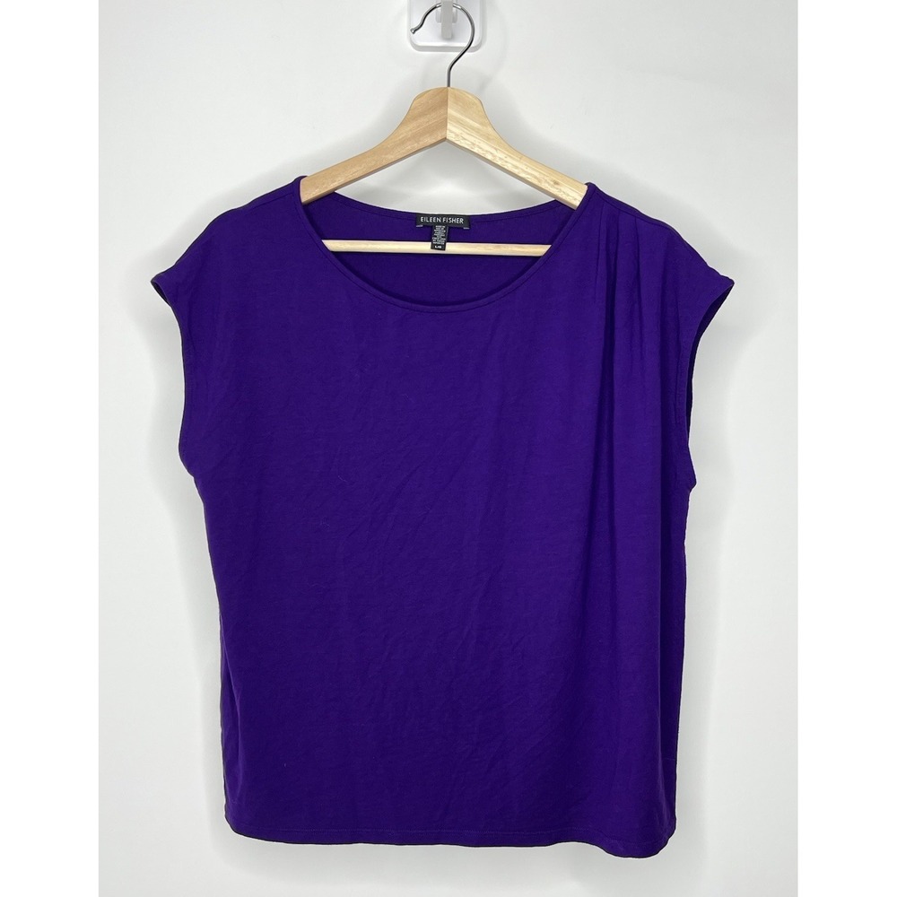 Eileen Fisher Top Womens Large Purple Jersey Stretch Blouse Boat Neck Sleeveless